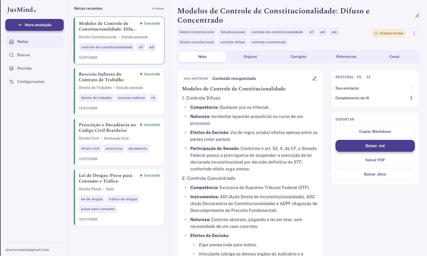 Interface do JusMind